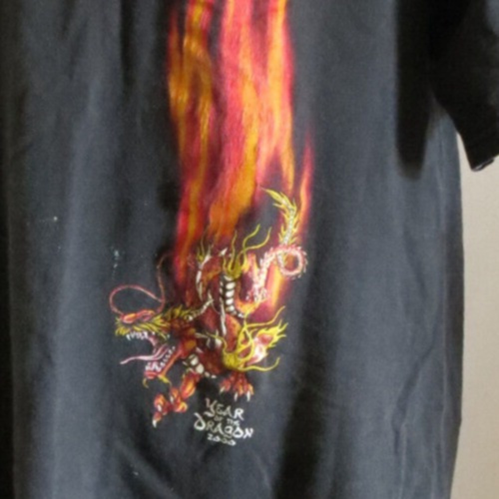 Year Of The Dragon Vintage Y2K 2000 Black Short Sleeve T Shirt size L